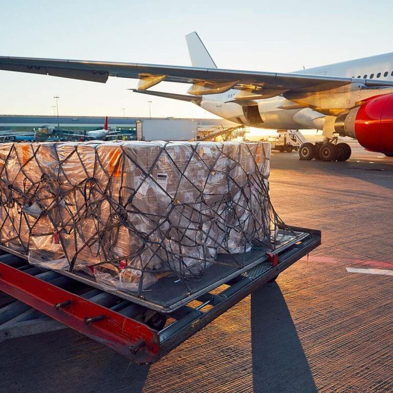Cargo aircraft being prepared for air freight